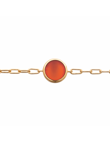 Bracelet plaqué or 18 carats avec agate rouge, vue de face sur agate rouge.